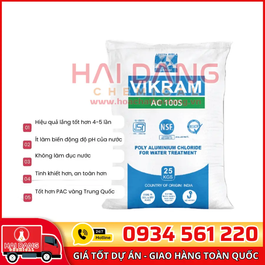 Polyaluminium Chloride PAC Al2O3 Vikram AC 100s 31% Ấn Độ