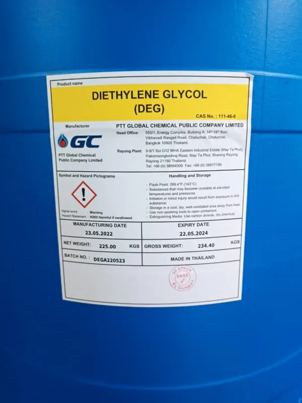 Diethylene Glycol C4H10O3 99% Thái Lan 225kg/phuy